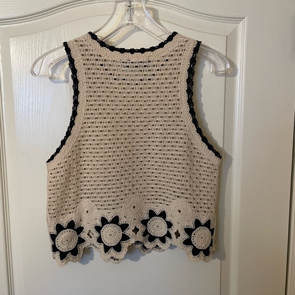 RD Style Cotton Blend Open Stitch Crochet Floral Sweater Cream Black Size XS - Picture 12 of 12